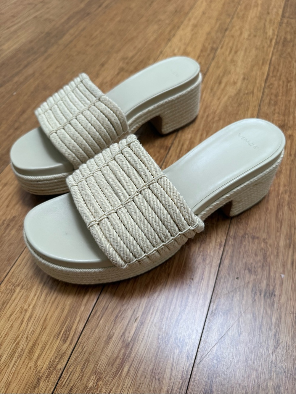 Vince Beige Braided Platform Slide Mules
